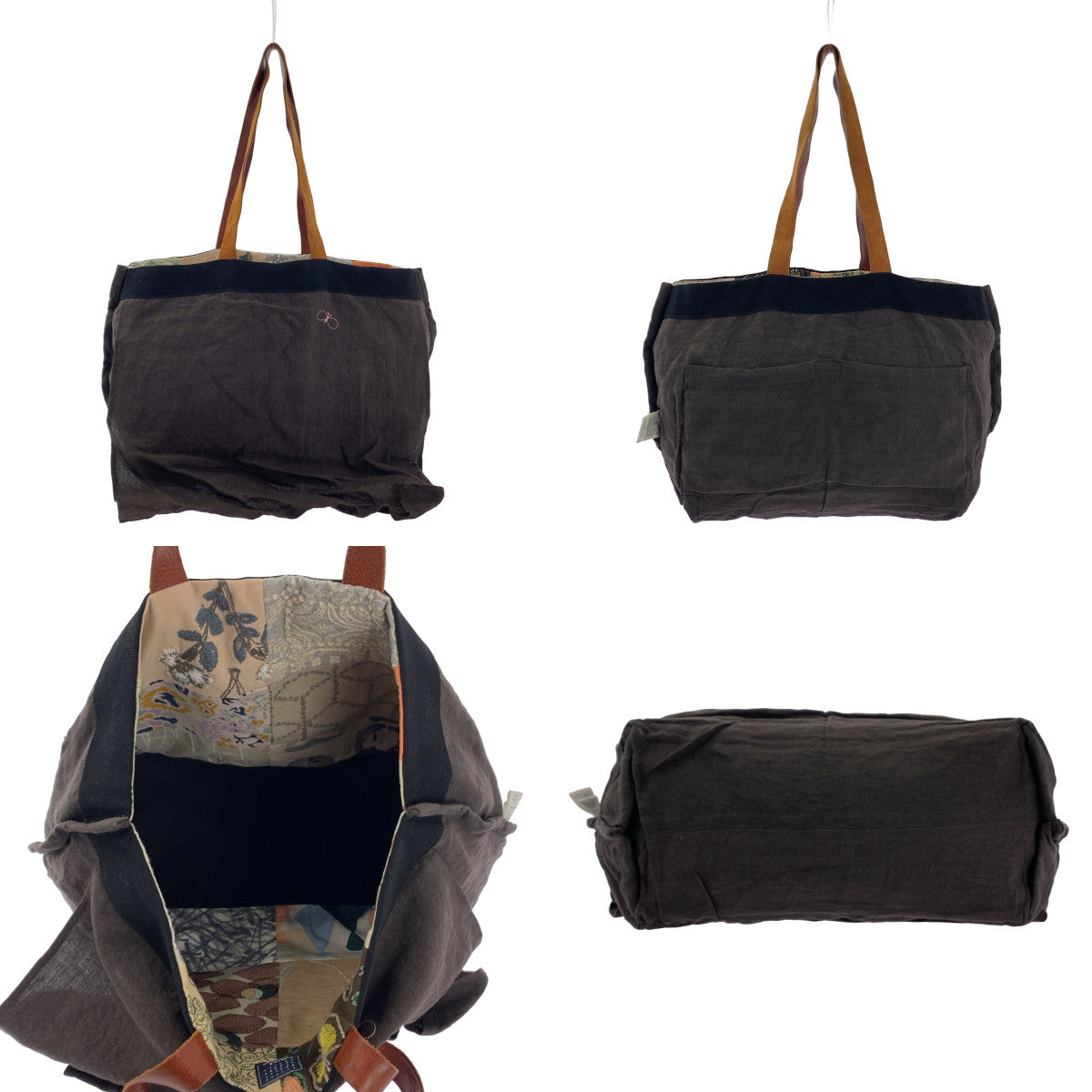 mina perhonen / ミナペルホネン | piece bag / ピース エンブロイダリー パッチワーク レザーハンドル トートバッグ |