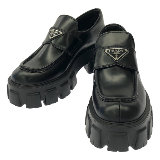 PRADA | Triangle Logo Monolith Brushed Leather Loafers | Size 38 | Women's