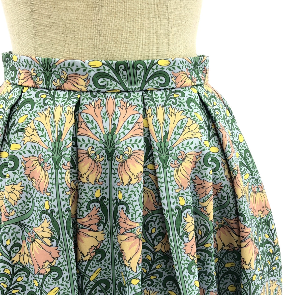 [New] TSURU by Mariko Oikawa | 2024AW | Ariana Art Nouveau Skirt | 34 | Green/Beige/Yellow | Women's