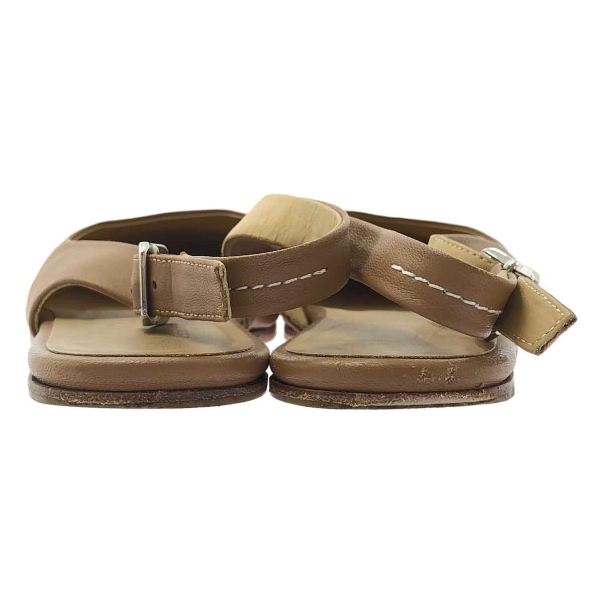 MM6 Maison Margiela / 엠엠 식스 메종 마르제라 | 스퀘어 투 스트랩 가죽 샌들 | 38 | 카멜 |