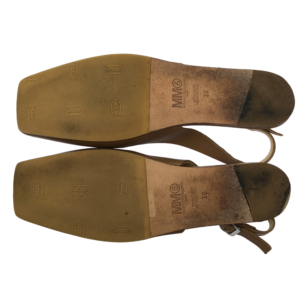 MM6 Maison Margiela / 엠엠 식스 메종 마르제라 | 스퀘어 투 스트랩 가죽 샌들 | 38 | 카멜 |