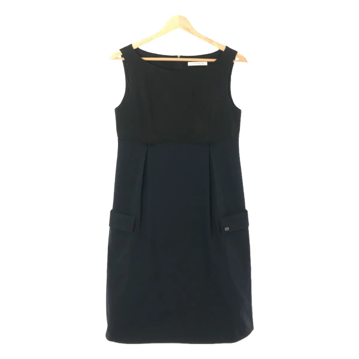 FOXEY NEW YORK / フォクシーニューヨーク | バイカラー タック ノースリーブワンピース | 40 | ブラック / ネイビー | レディース