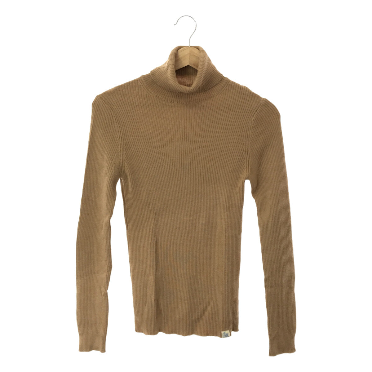 Merz b. Schwanen | Wool turtleneck ribbed knit | S | Beige | Women's