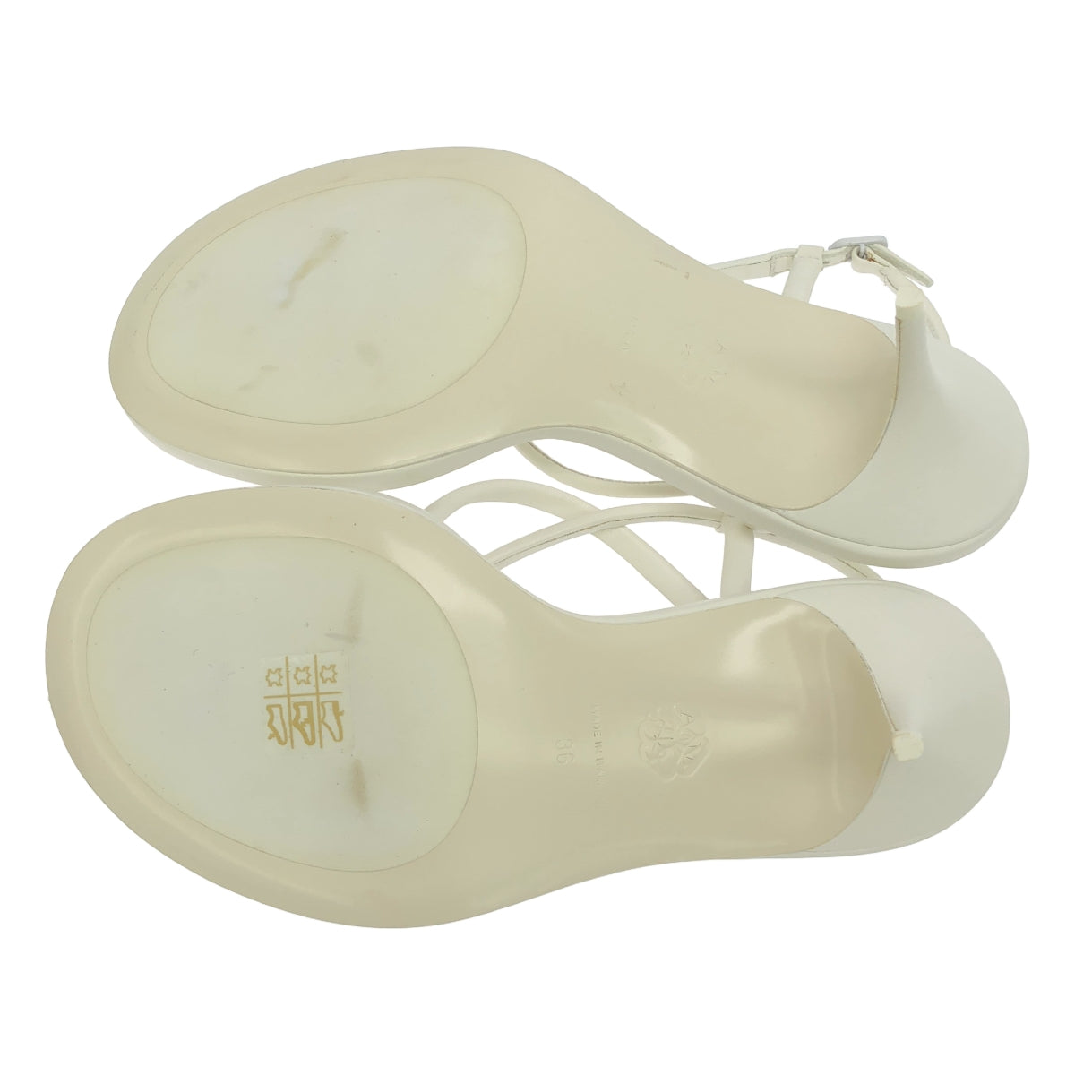 【美品】  ALEXANDER MCQUEEN / アレキサンダーマックイーン | アンクルストラップ キトゥンヒール サンダル | 36 | ホワイト | レディース