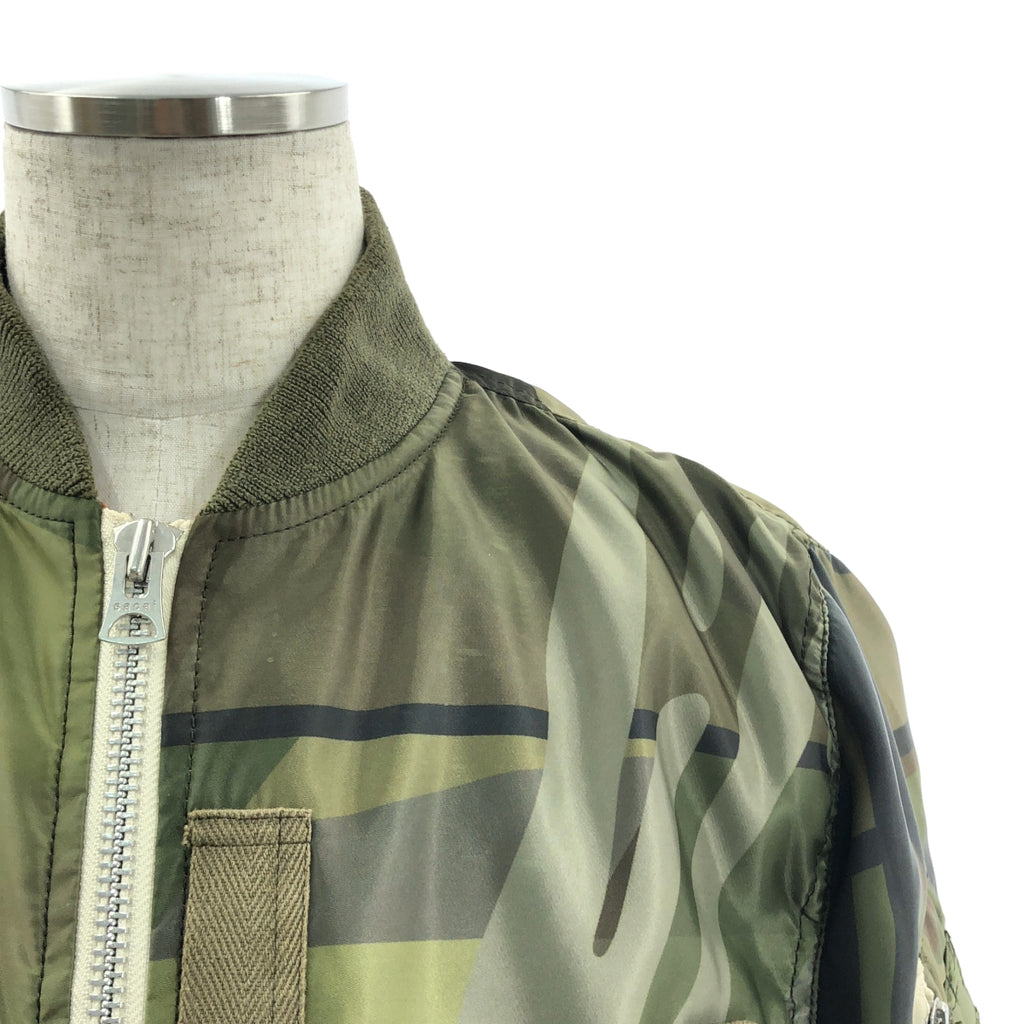 sacai / 사카이 | 2021AW | × KAWS / 카우즈 MA-1 Blouson / 총 무늬 군사 비행 재킷 폭격기 블루존 | 1 | 카키 | 남성