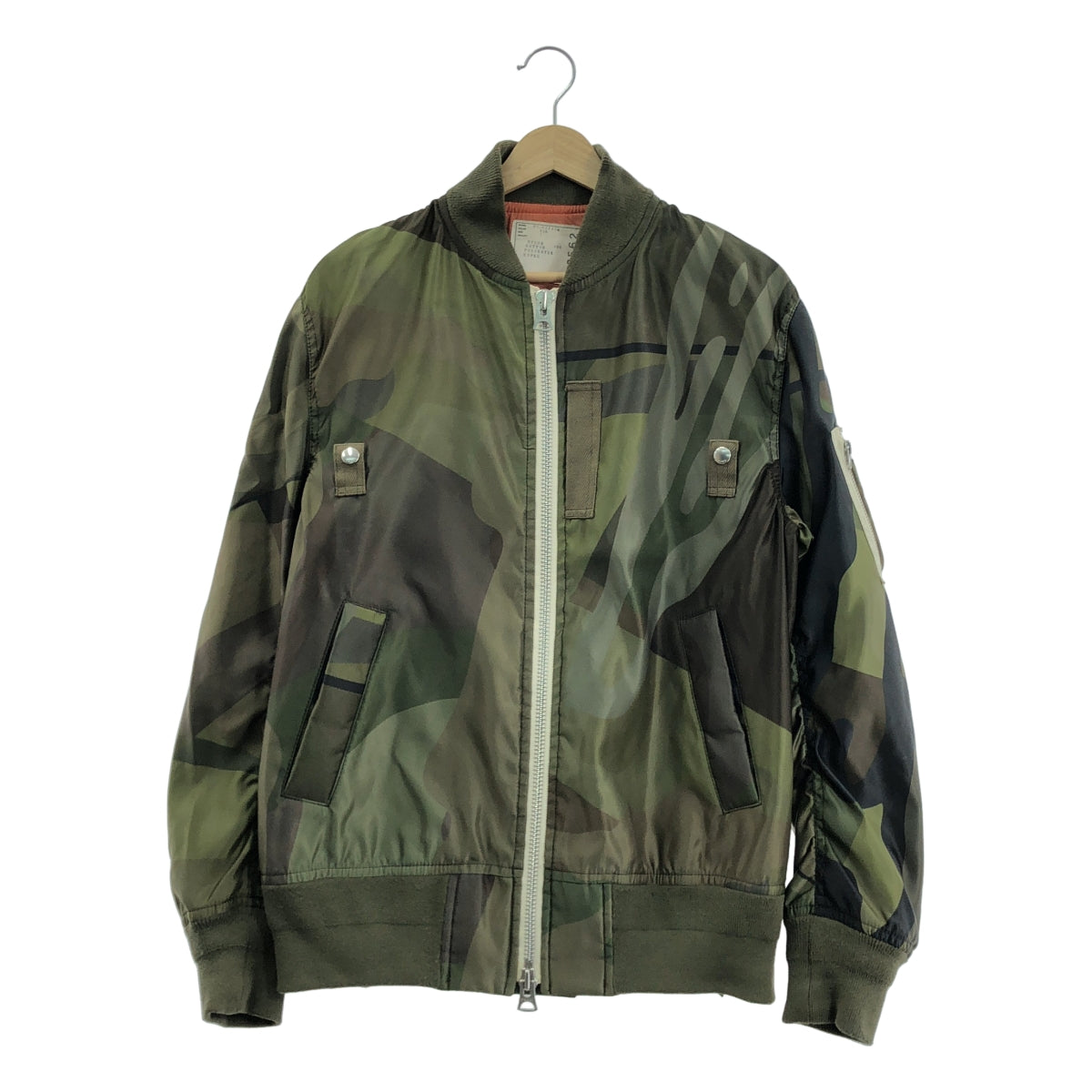 sacai / 사카이 | 2021AW | × KAWS / 카우즈 MA-1 Blouson / 총 무늬 군사 비행 재킷 폭격기 블루존 | 1 | 카키 | 남성
