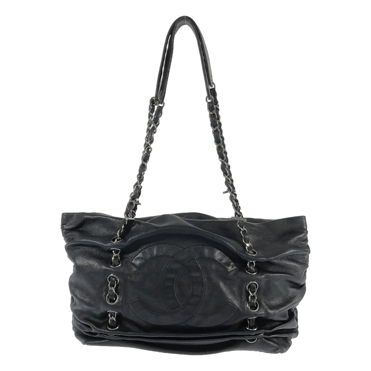 CHANEL | Leather Coco Mark Gathered Chain Shoulder Bag | Black | Women's