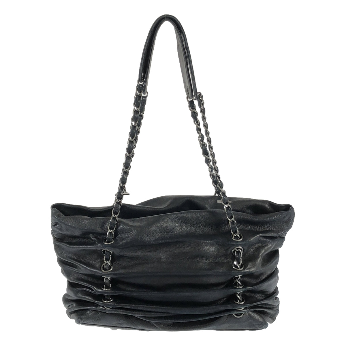 CHANEL | Leather Coco Mark Gathered Chain Shoulder Bag | Black | Women's