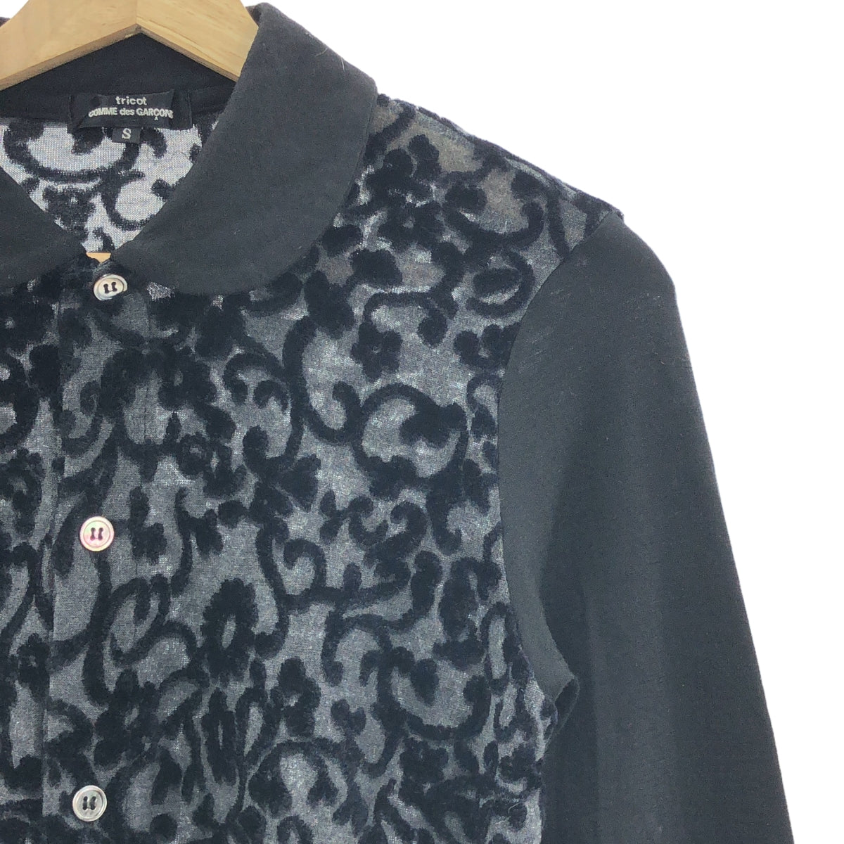 tricot COMME des GARCONS / トリココムデギャルソン | 2014AW | 総柄 ラウンドカラー ニット カーディガン | S | ブラック | レディース