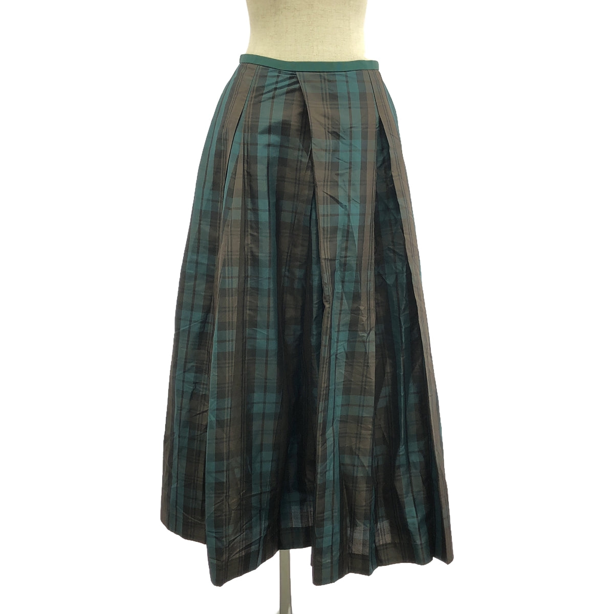 抽屜 |絲綢混紡格子長裙 | 36 |綠/棕|女性的