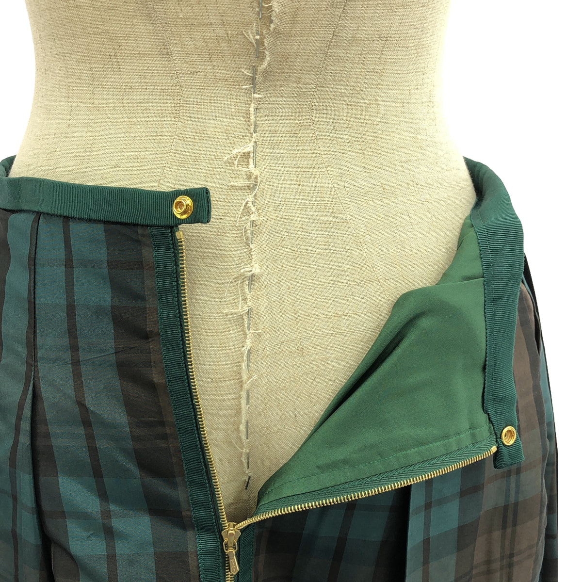 抽屜 |絲綢混紡格子長裙 | 36 |綠/棕|女性的