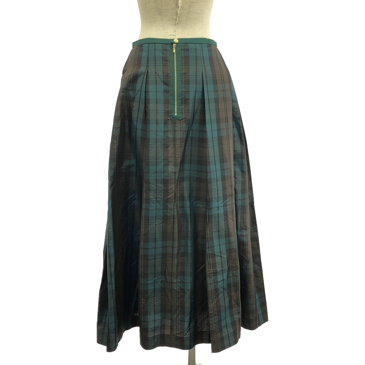 抽屜 |絲綢混紡格子長裙 | 36 |綠/棕|女性的