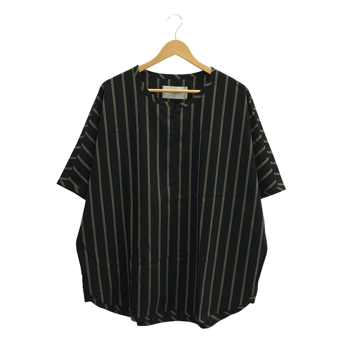 [新] prasthana / Prasthana | Slick shirt 條紋短袖襯衫 | M |黑色 |男士