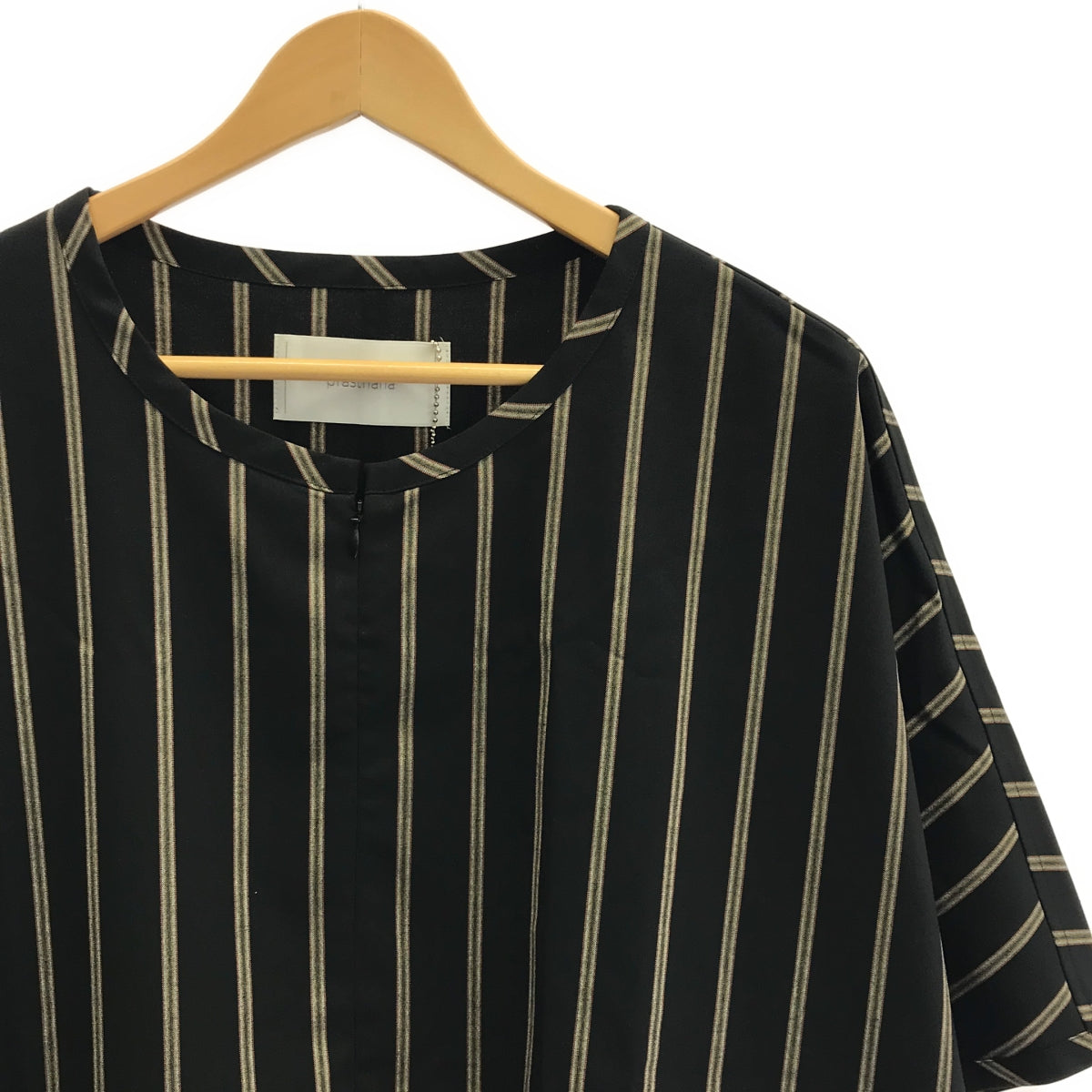 [新] prasthana / Prasthana | Slick shirt 條紋短袖襯衫 | M |黑色 |男士
