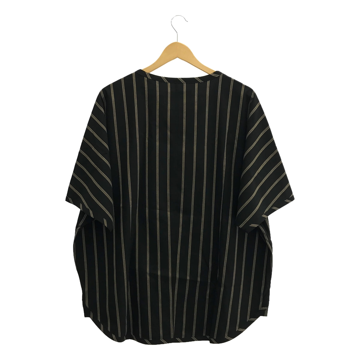 [新] prasthana / Prasthana | Slick shirt 條紋短袖襯衫 | M |黑色 |男士