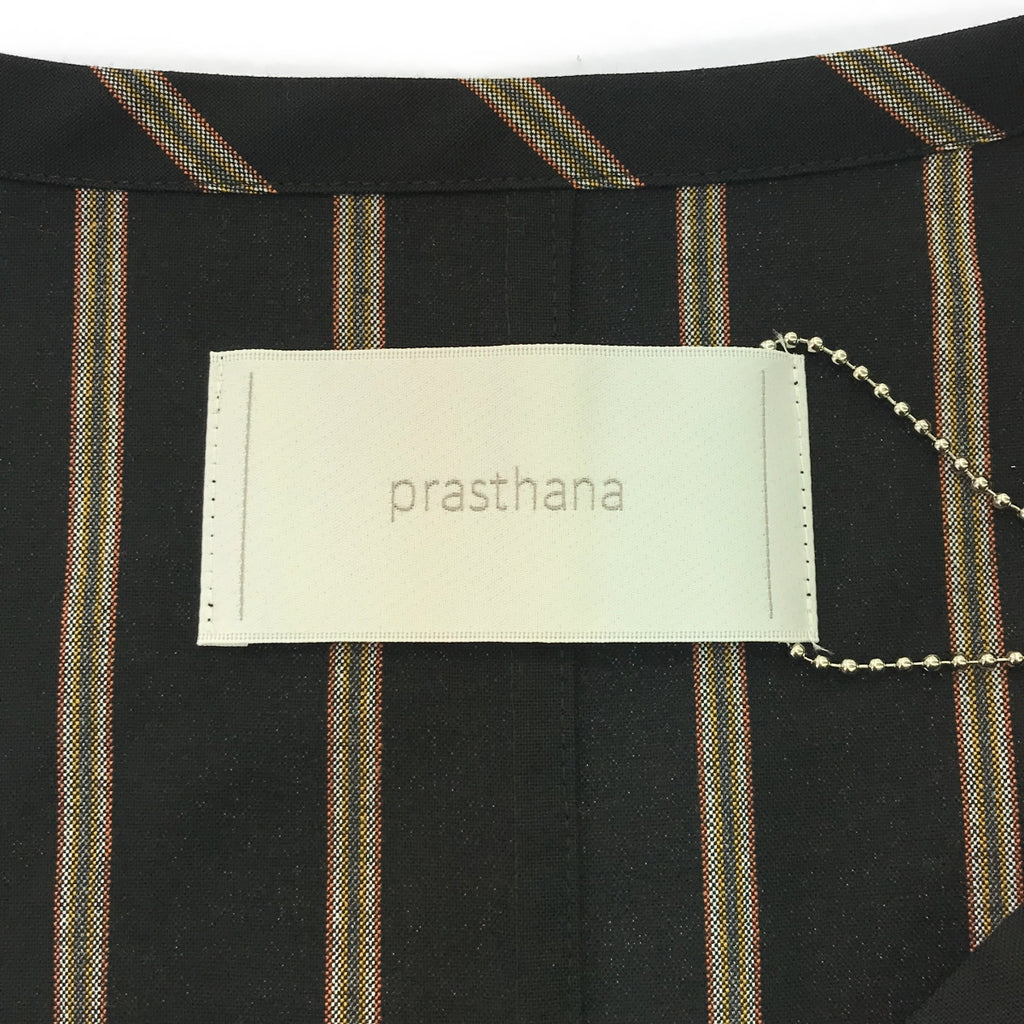 [新] prasthana / Prasthana | Slick shirt 條紋短袖襯衫 | M |黑色 |男士