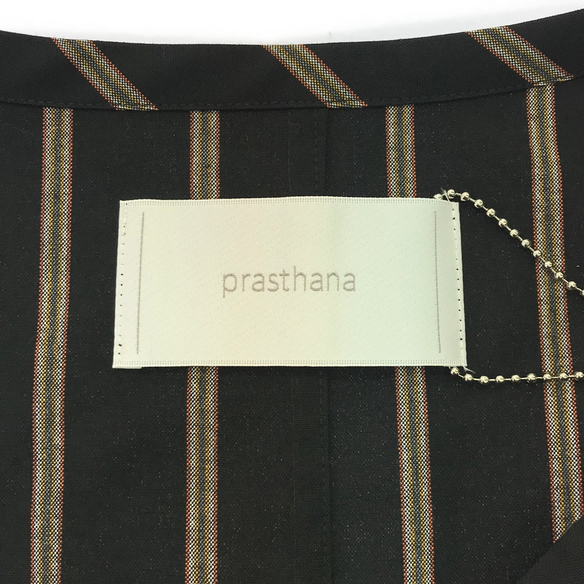 【新品】  prasthana / プラスターナ | slick shirt ストライプ 半袖シャツ | M | ブラック | メンズ