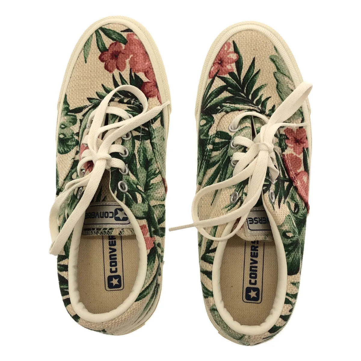 【美品】  CONVERSE / コンバース | スキッド グリップ  アロハ柄 デッキスニーカー | 22.5 | ベージュ / グリーン | レディース
