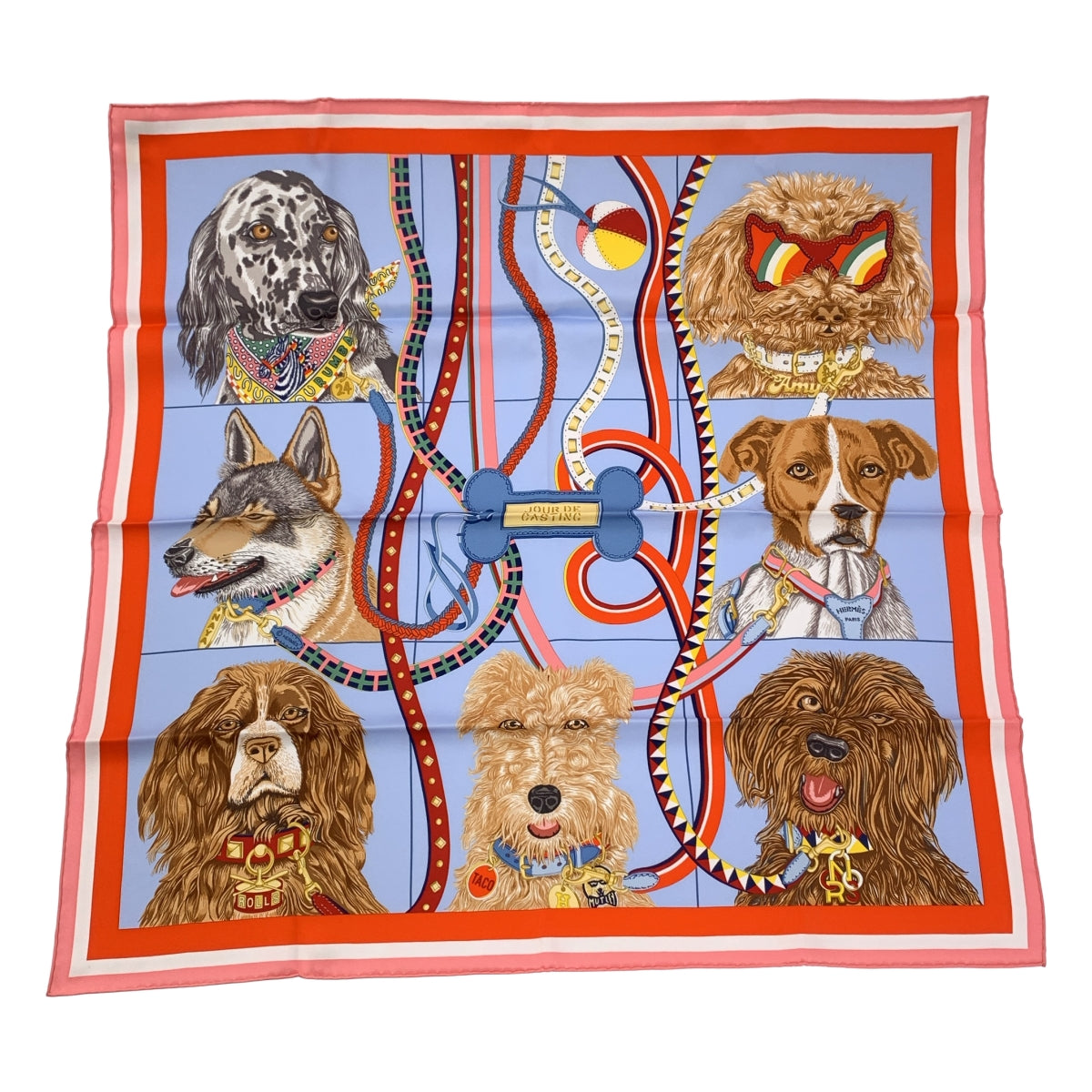 [狀況極佳] 愛馬仕 | 2025SS | Carré 70 JOUR DE CASTING 真絲圍巾 | 海軍藍 / 白色 / 紅色