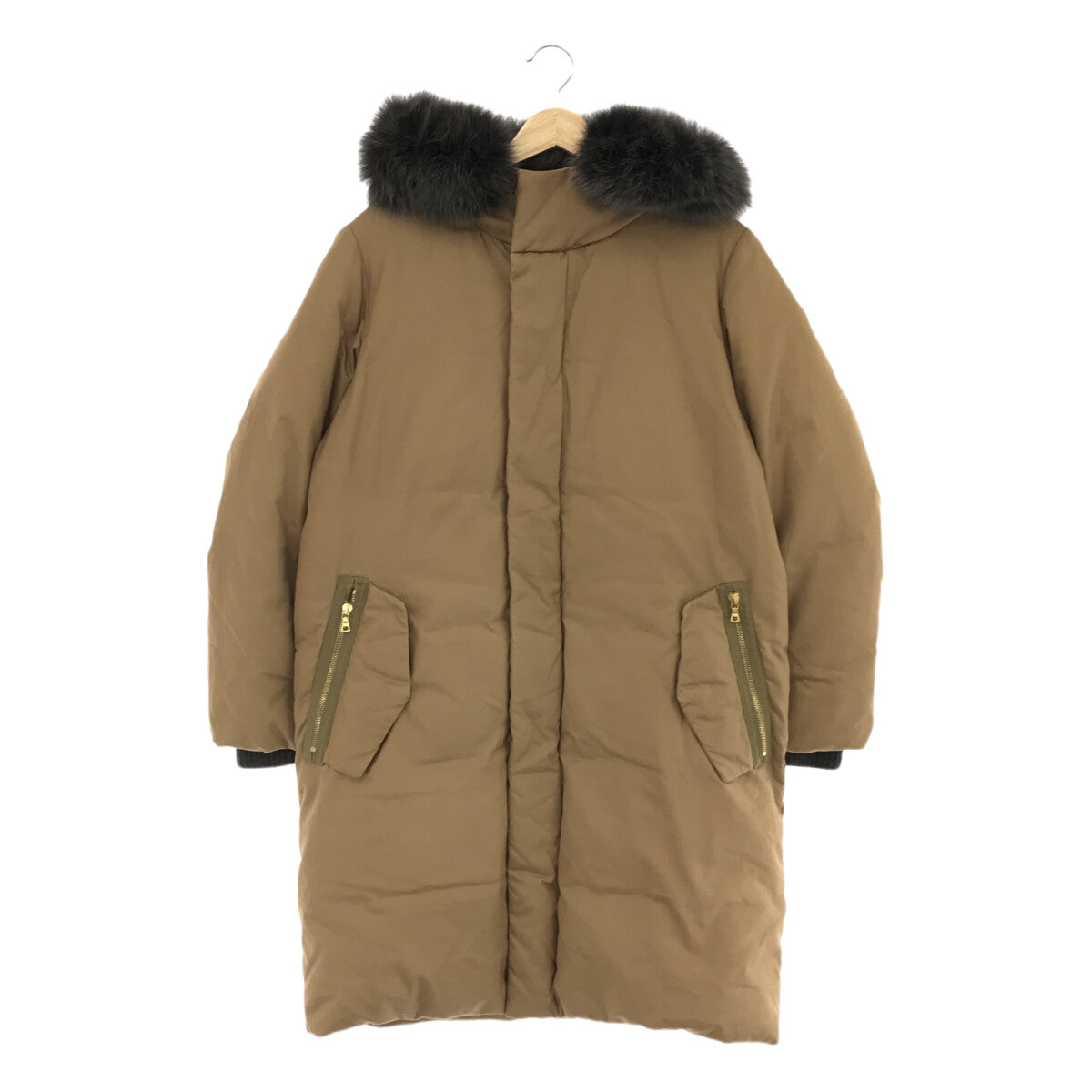 Drawer | Hooded down coat with fox fur | 40 | Beige | Women's