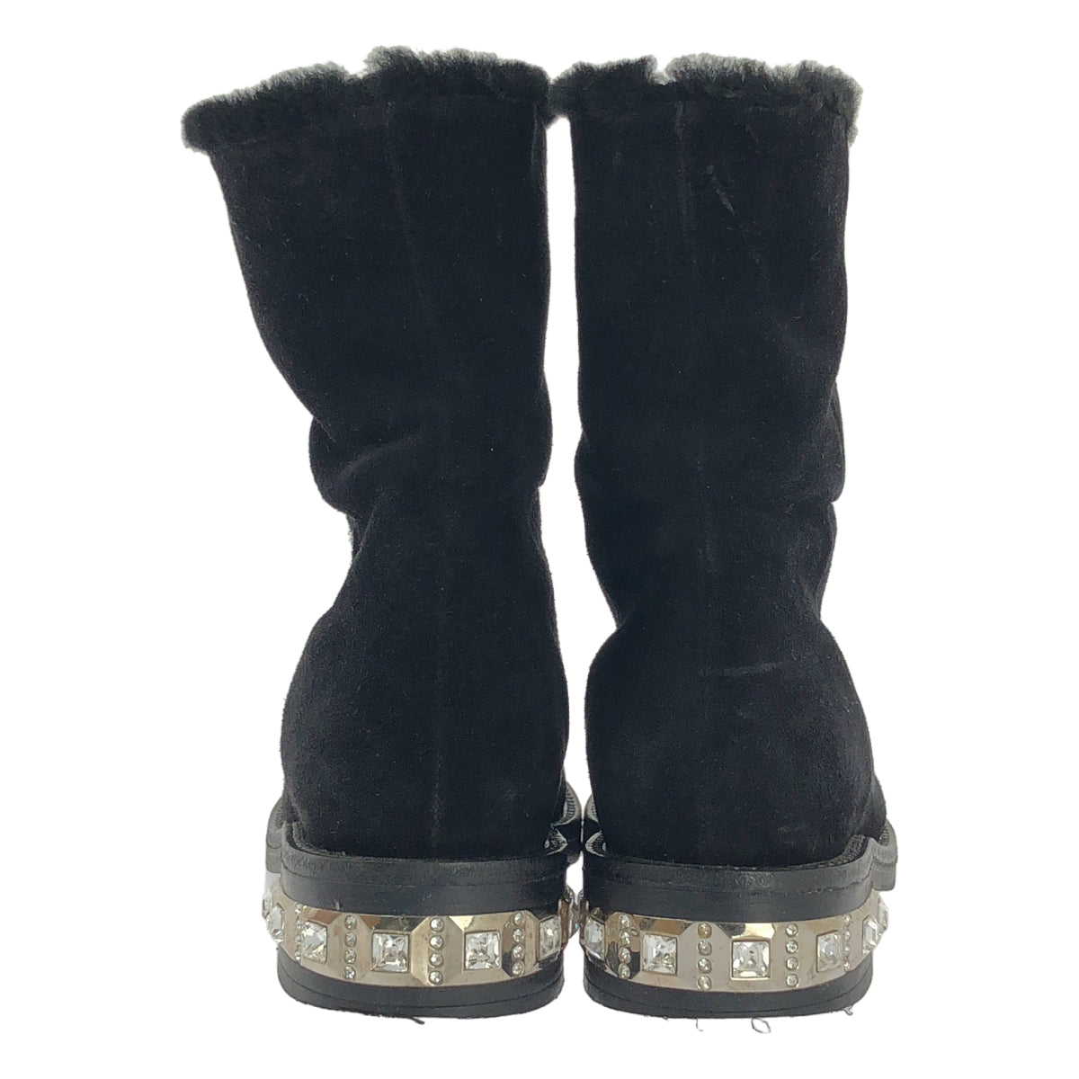 MIUMIU ビジューヒール ロングブーツ Black Leather Boots | Miu Miu