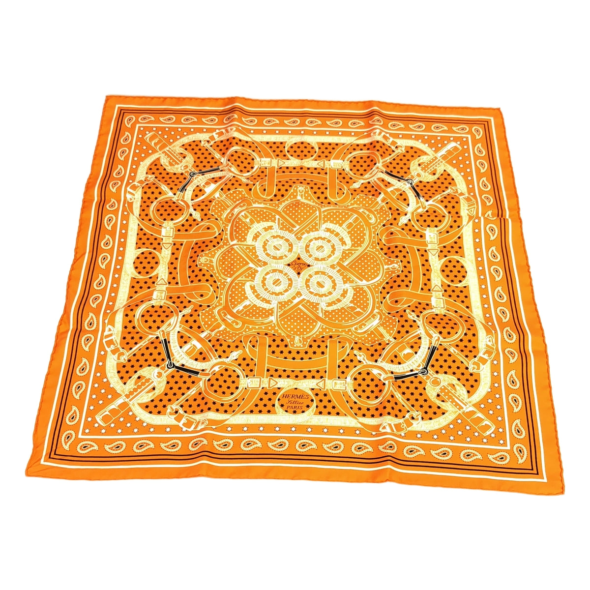 【美品】  HERMES / エルメス | カレ55 エプロンドール 黄金の拍車 シルク スカーフ | オレンジ