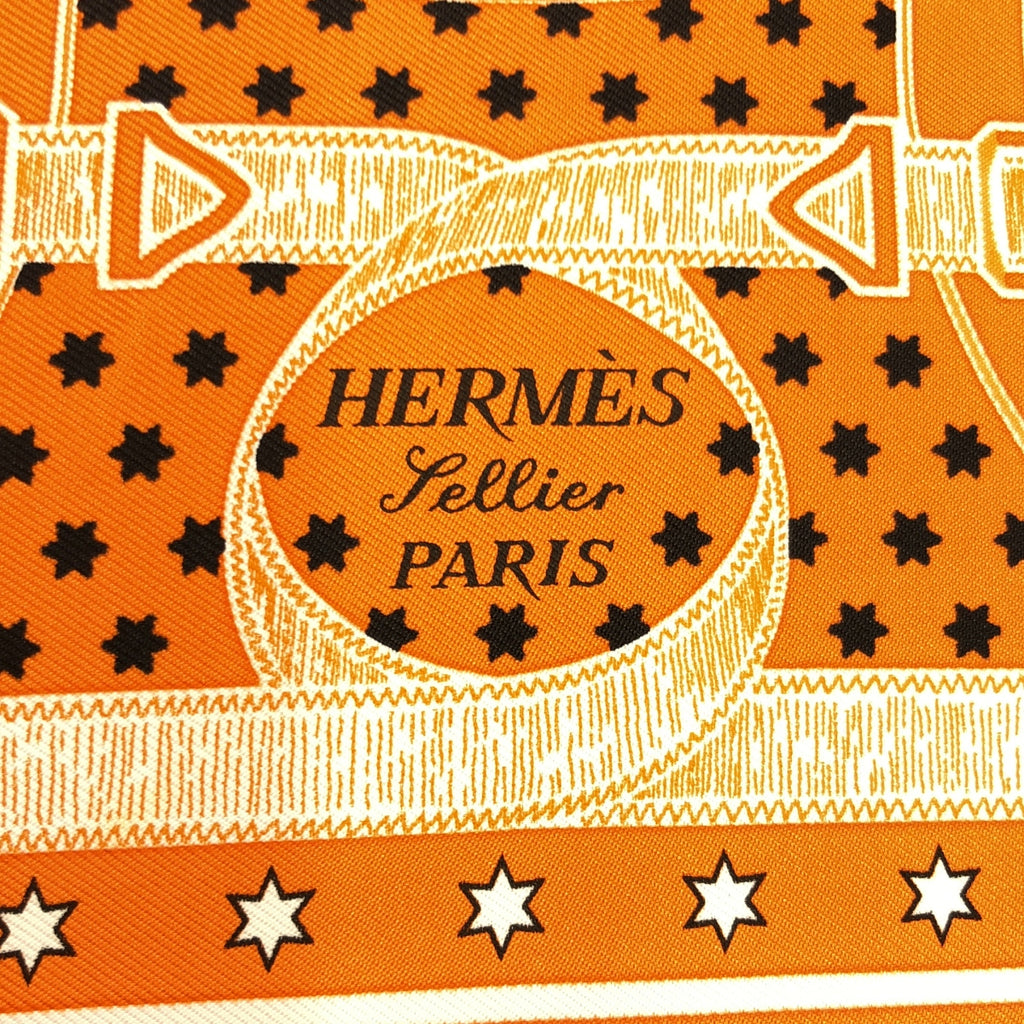 【미품】 HERMES / 헤르메스 | 카레 55 앞치마 황금 박차 실크 스카프 | 오렌지