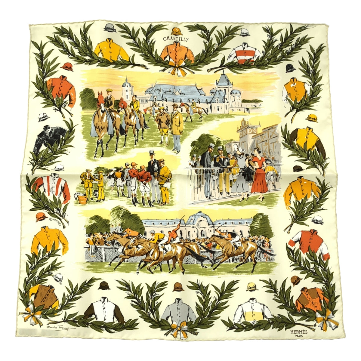 [新品] 愛馬仕 | Carré 45 CHANTILLY 賽馬場真絲圍巾 | 多色
