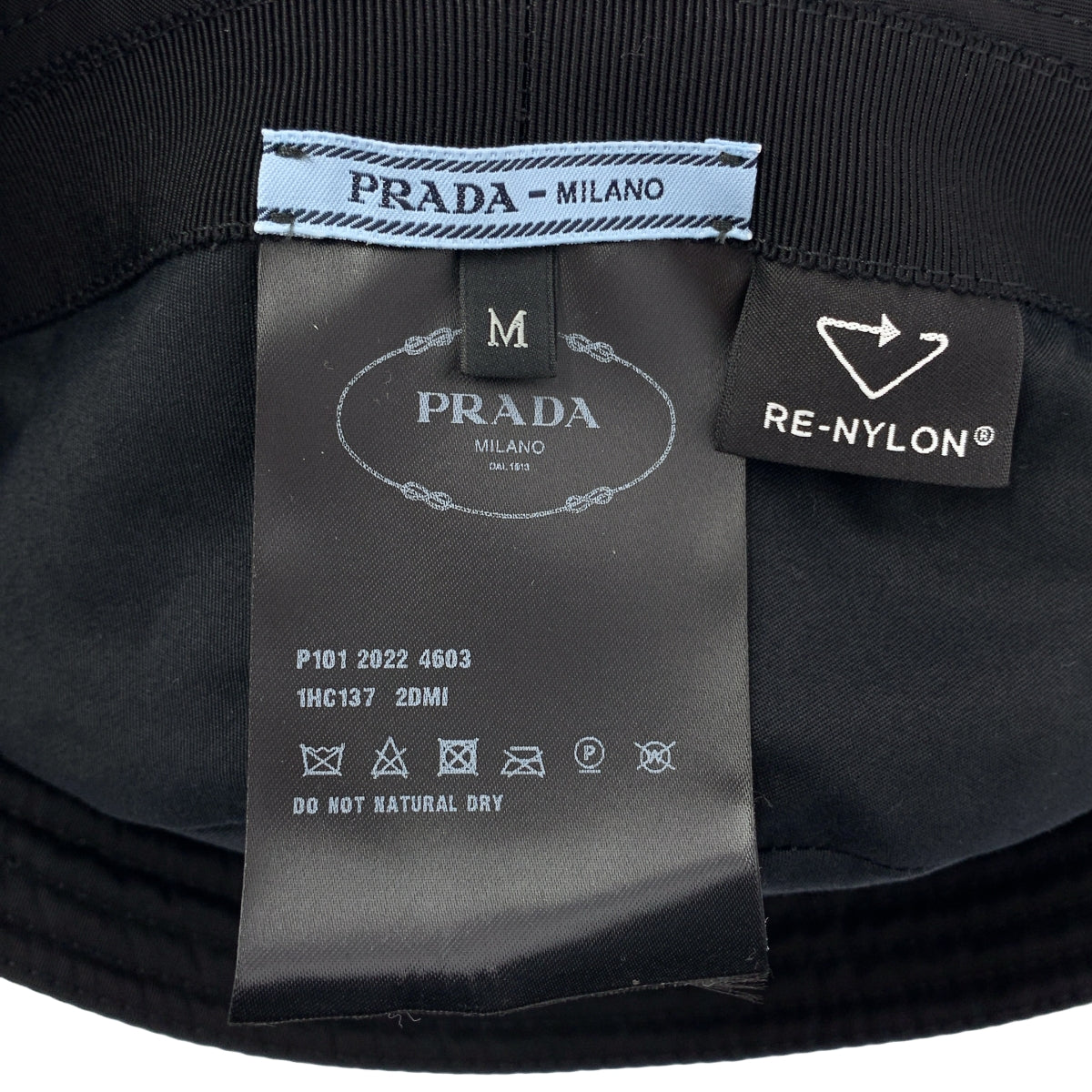 【미품】 PRADA / 프라다 | RE-NYLON 트라이앵글 로고 버킷 모자 | M | 블랙 | 여성
