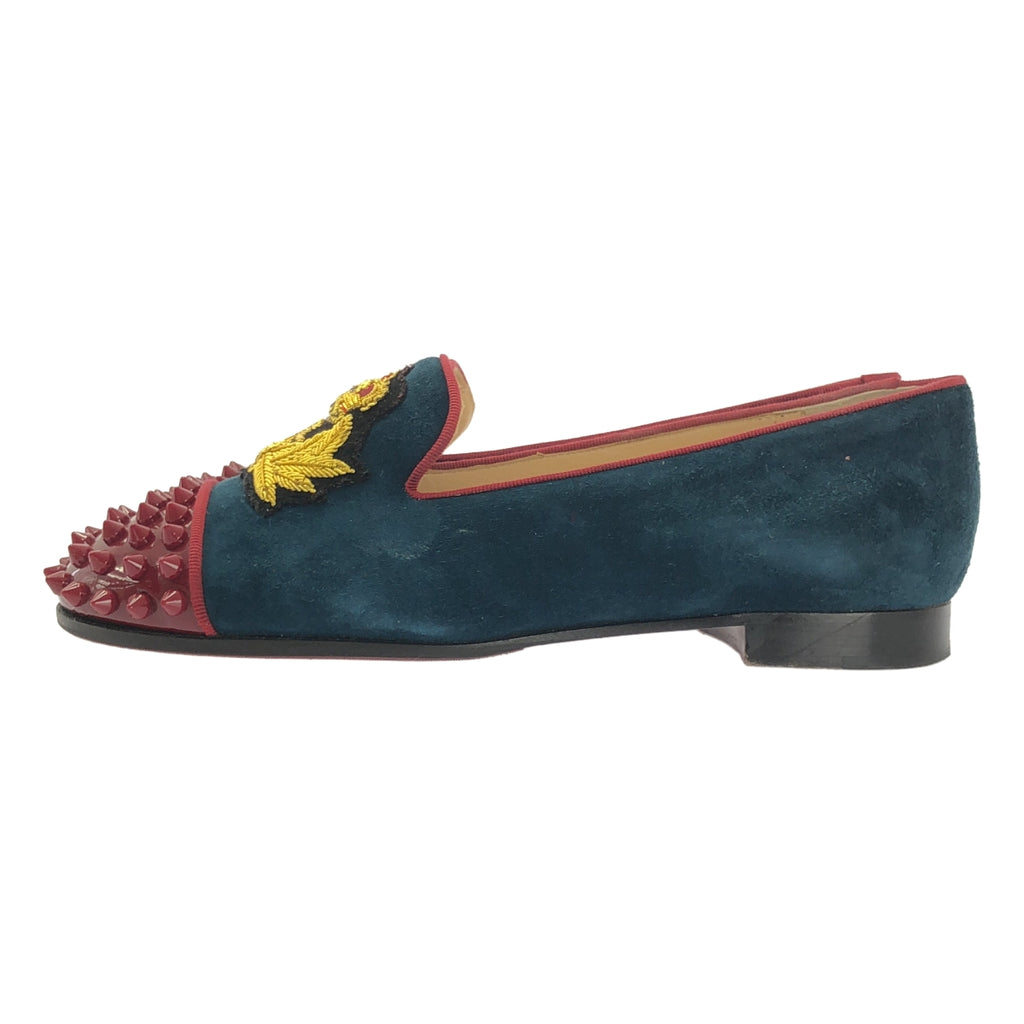 Christian Louboutin / 기독교 루부탄 | INTERN FLAT 스터드 엠블럼 자수 벨루어 슬리폰 신발 | 36 |