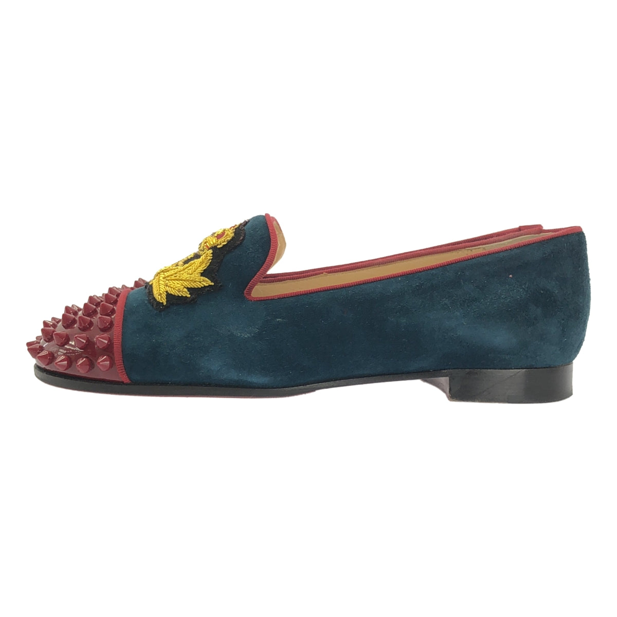 Christian Louboutin / 기독교 루부탄 | INTERN FLAT 스터드 엠블럼 자수 벨루어 슬리폰 신발 | 36 |