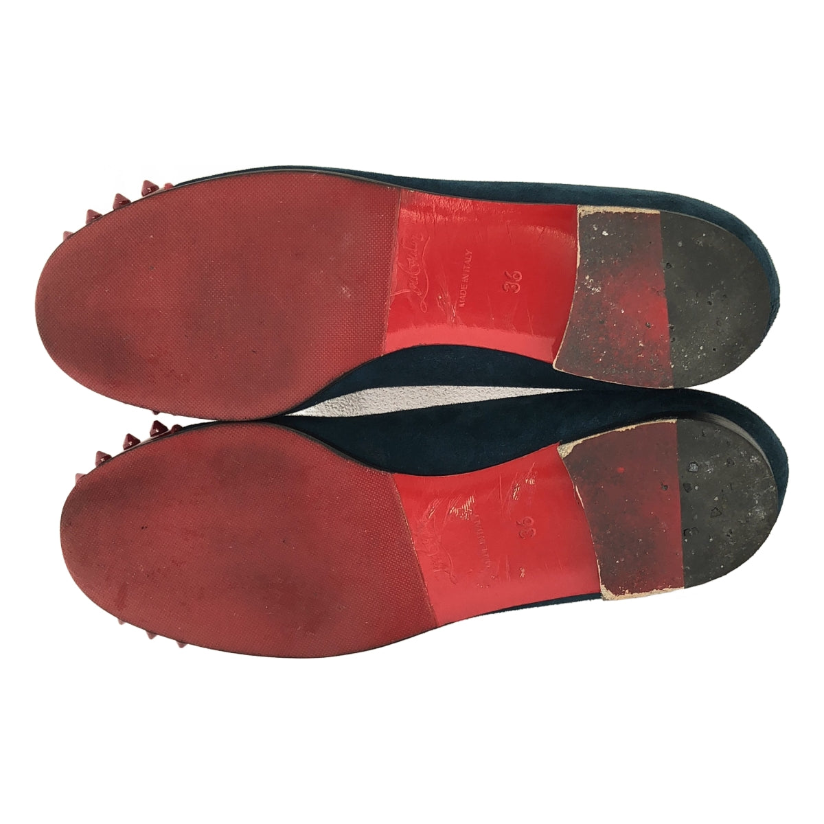 Christian Louboutin / 기독교 루부탄 | INTERN FLAT 스터드 엠블럼 자수 벨루어 슬리폰 신발 | 36 |