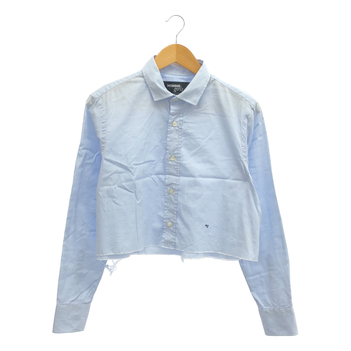 HOMME girls / 옴므 걸즈 | 원포인트 로고 자르기 컷오프 셔츠 블라우스 | M |