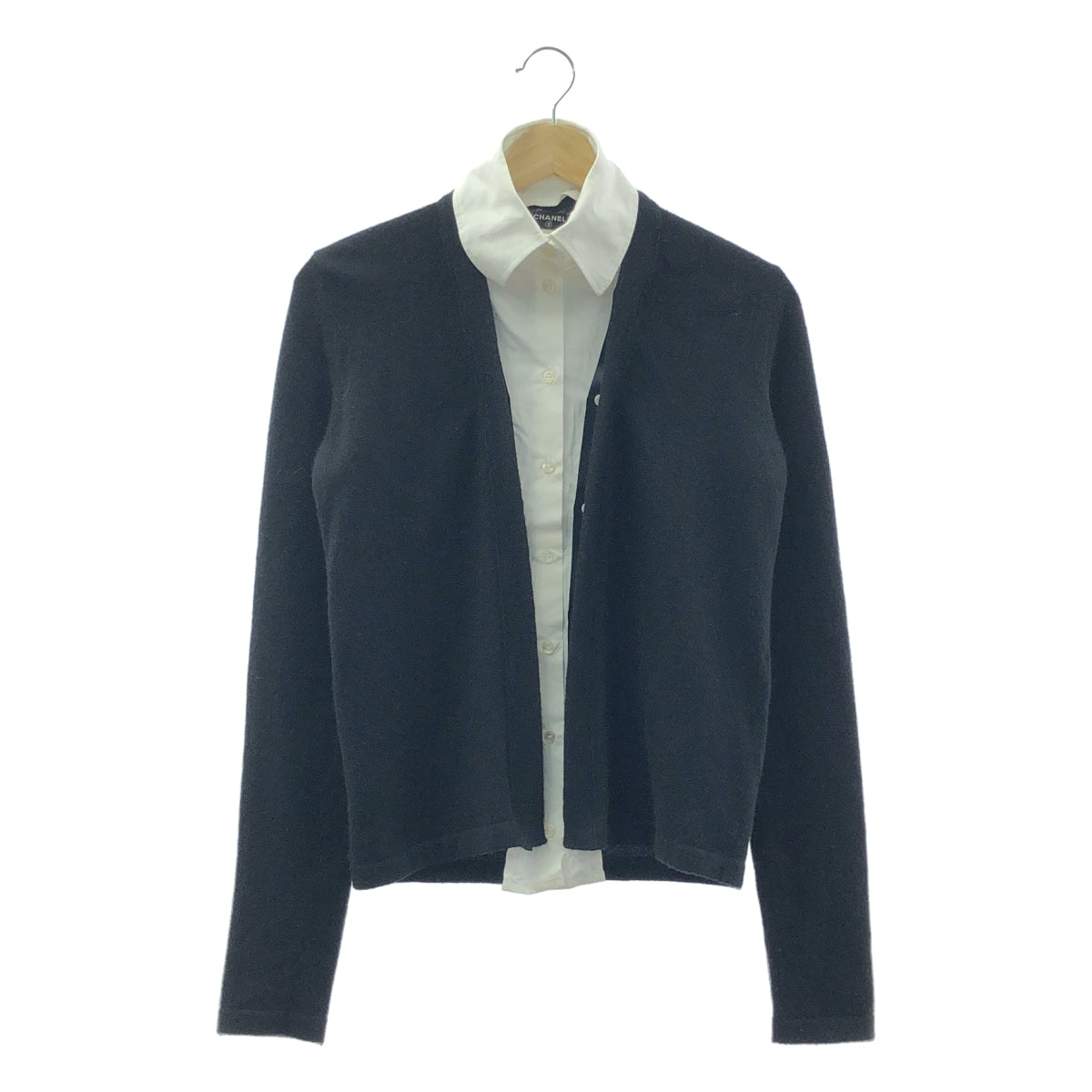 CHANEL / 샤넬 | 2004AW | 트레보토니 셔츠 부품 도킹 캐시미어 니트 카디건 | 38 | 블랙 / 화이트 | 여성