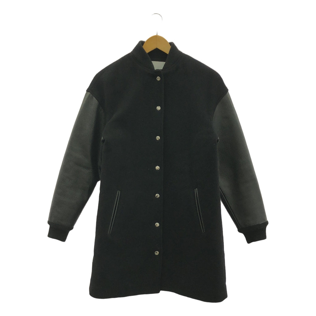 T by Alexander Wang / ティーバイアレキサンダーワン | レザー ウール コンビ ロング スタジャン コート | 0 | ブラック | レディース