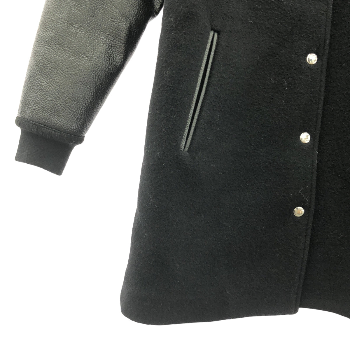 T by Alexander Wang / ティーバイアレキサンダーワン | レザー ウール コンビ ロング スタジャン コート | 0 | ブラック | レディース