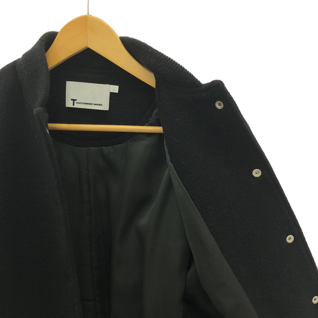 T by Alexander Wang / ティーバイアレキサンダーワン | レザー ウール コンビ ロング スタジャン コート | 0 | ブラック | レディース
