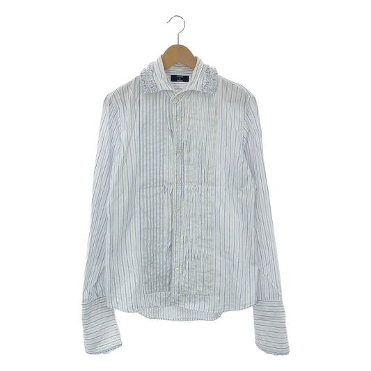 CABANE de ZUCCa | Striped ruffle collar cut-off pintuck dress shirt | M | White/Blue | Men's