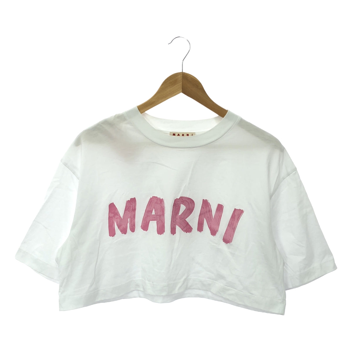 【미품】 MARNI / 마르니 | 2024SS | 로고 프린트 크롭 티셔츠 | 38 | 화이트 | 여성