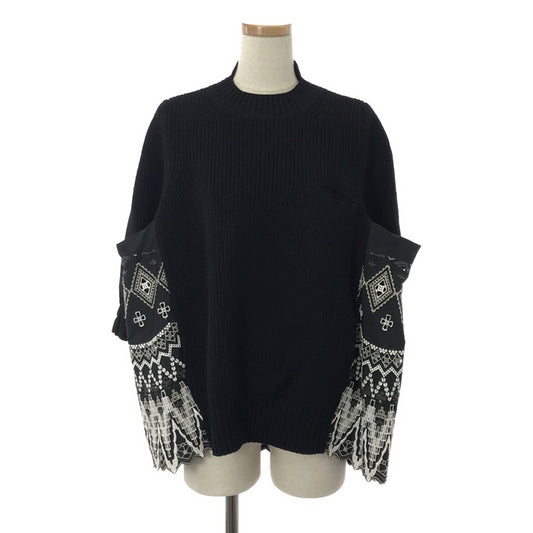 sacai | Fair Isle Knit Pullover Gathered Sleeve Blouse | Size 3 | Black/White | Women's