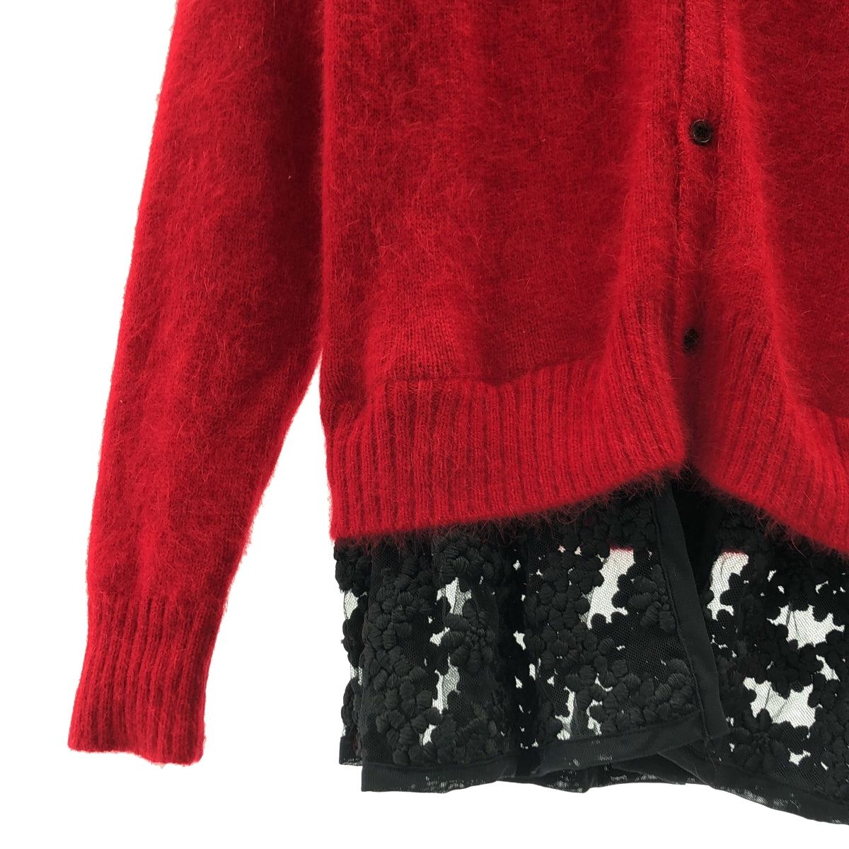 noir kei ninomiya / 느와르 케이니노미야 | 2017AW | 나일론 앙골라 레이스 전환 가디건 | S | 레드 |