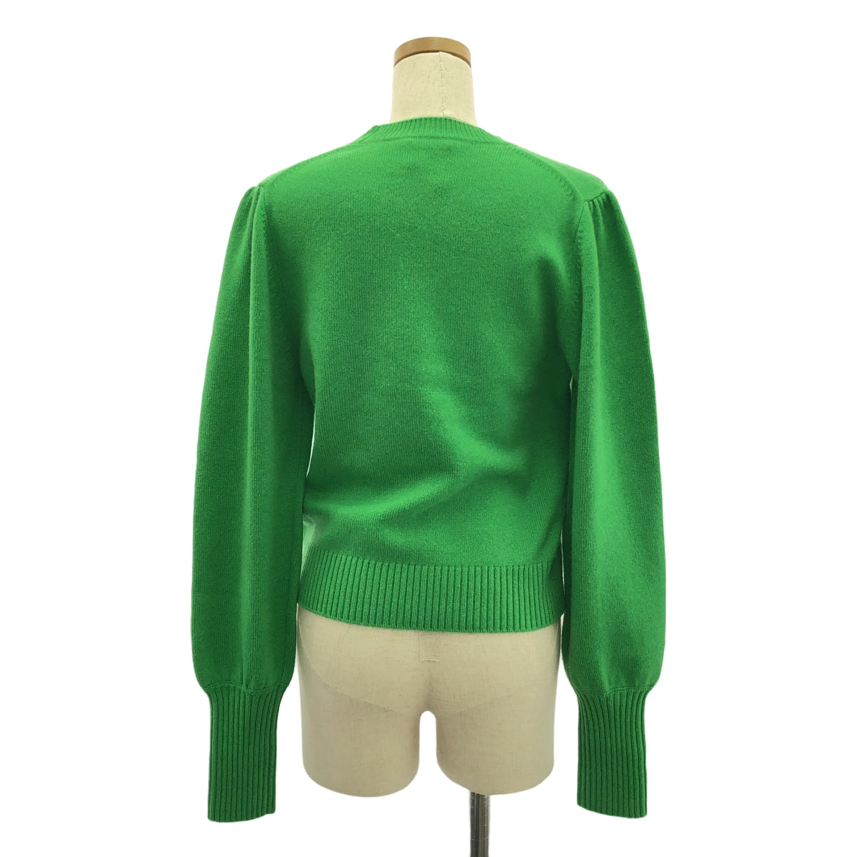 【美品】  Chloe / クロエ | 2021AW | cashmere 100％ / カシミヤ ワンポイントロゴ ギャザースリーブ ニット | S | simple green | レディース