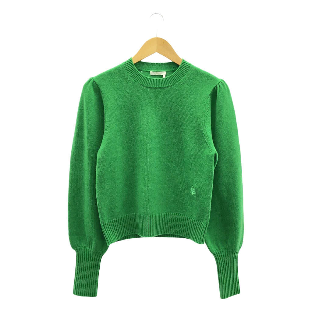 【美品】  Chloe / クロエ | 2021AW | cashmere 100％ / カシミヤ ワンポイントロゴ ギャザースリーブ ニット | S | simple green | レディース