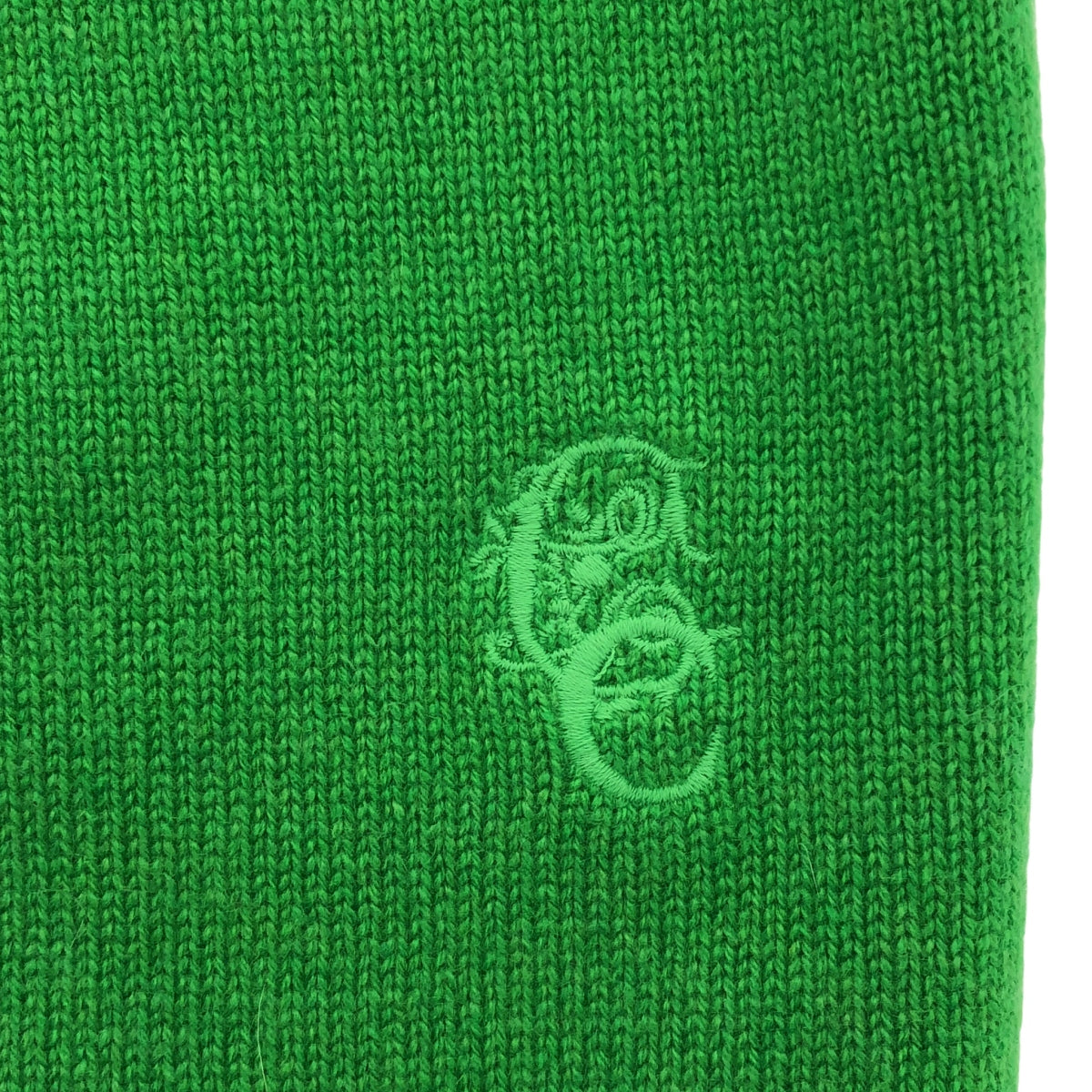 【美品】  Chloe / クロエ | 2021AW | cashmere 100％ / カシミヤ ワンポイントロゴ ギャザースリーブ ニット | S | simple green | レディース