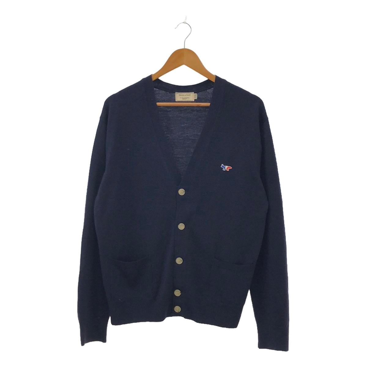 MAISON KITSUNE / メゾンキツネ | ウール トリコロールフォックスパッチ ハイゲージ Vネック ニットカーディガン | M | メンズ