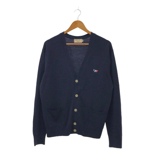 MAISON KITSUNE | Wool Tricolor Fox Patch High Gauge V-Neck Knit Cardigan | M | Men's