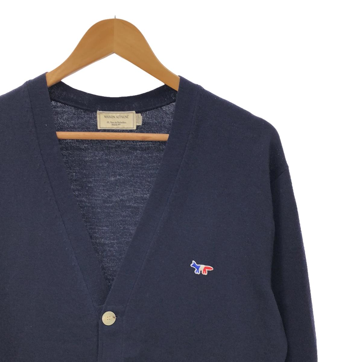 MAISON KITSUNE | Wool Tricolor Fox Patch High Gauge V-Neck Knit Cardigan | M | Men's