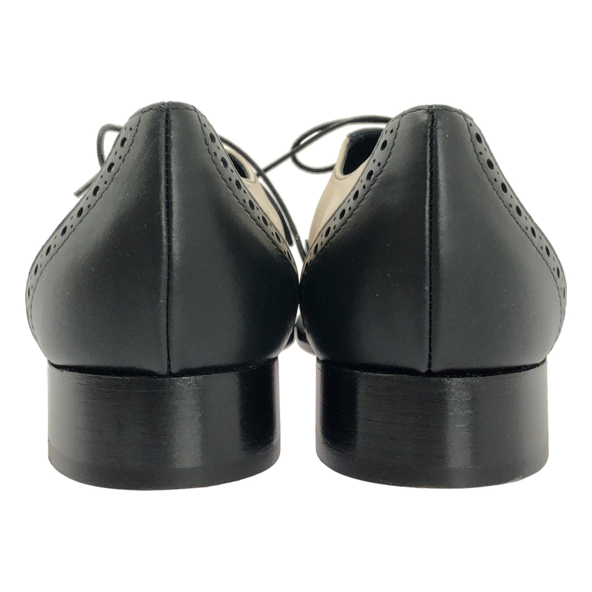 【미품】 MANOLO BLAHNIK / 마노로 브라니크 | PERETTI 페레티 바이 컬러 윙 팁 레이스 업 신발 | 37 1/2 | 블랙 / 아이보리 | 여성