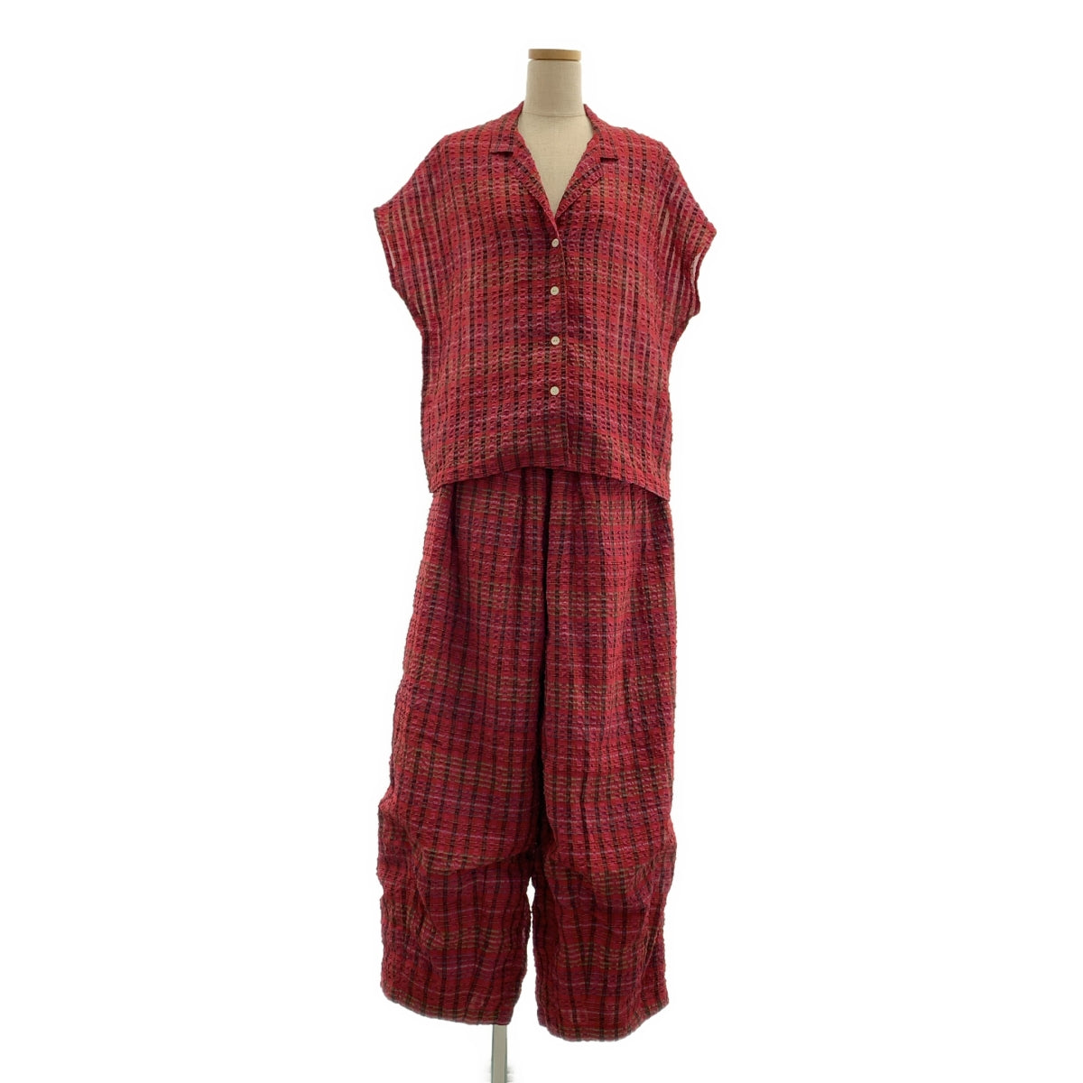 Needles / ニードルス | セットアップ French Sleeve Blouse - RE/R Chiffon Sucker Plaid オープンカラーシャツ / ヒザデル ワイド バルーンパンツ / 総裏地 | 2 | レディース