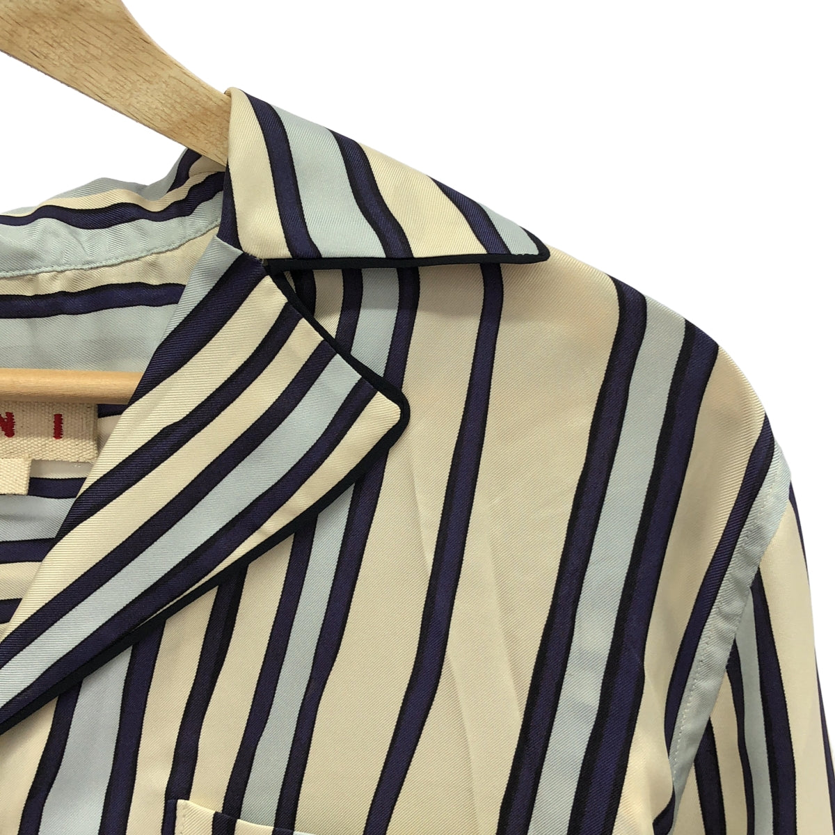 MARNI / 마르니 | 2020AW | silk 100 % / 실크 오버 실루엣 오픈 컬러 셔츠 | 44 | 화이트 / 네이비 / 블루 | 여성